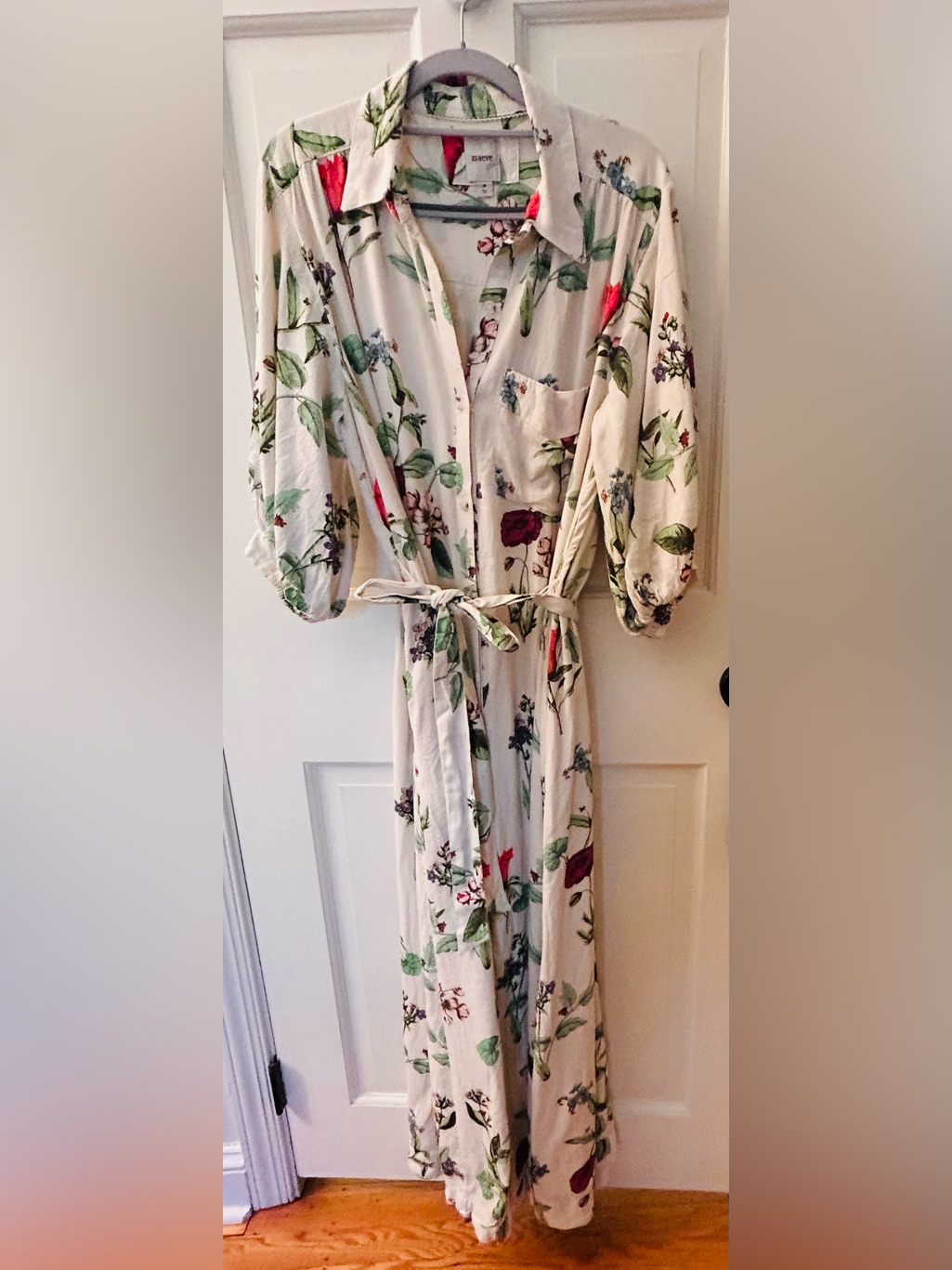 Anthropologie Maeve Mona Linen Cream Floral Button-Front Dress